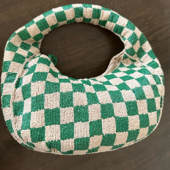 Maeve Beaded Green and Cream Checkered Bag - perfect condition! - Picture 5 of 13